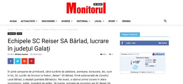 Echipele SC Reiser SA Barlad lucrare in judetul Galati Monitorul de Vaslui