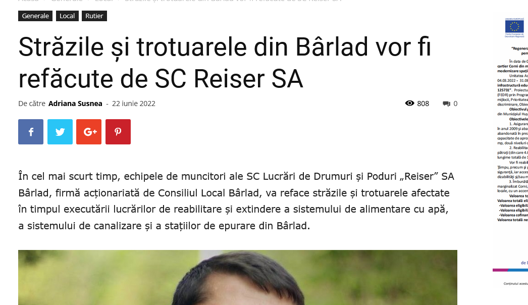 Străzile și trotuarele din Bârlad vor fi refăcute de SC Reiser SA